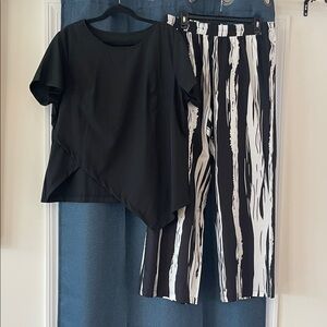 SHEIN Black and White Abstract Cropped Pants